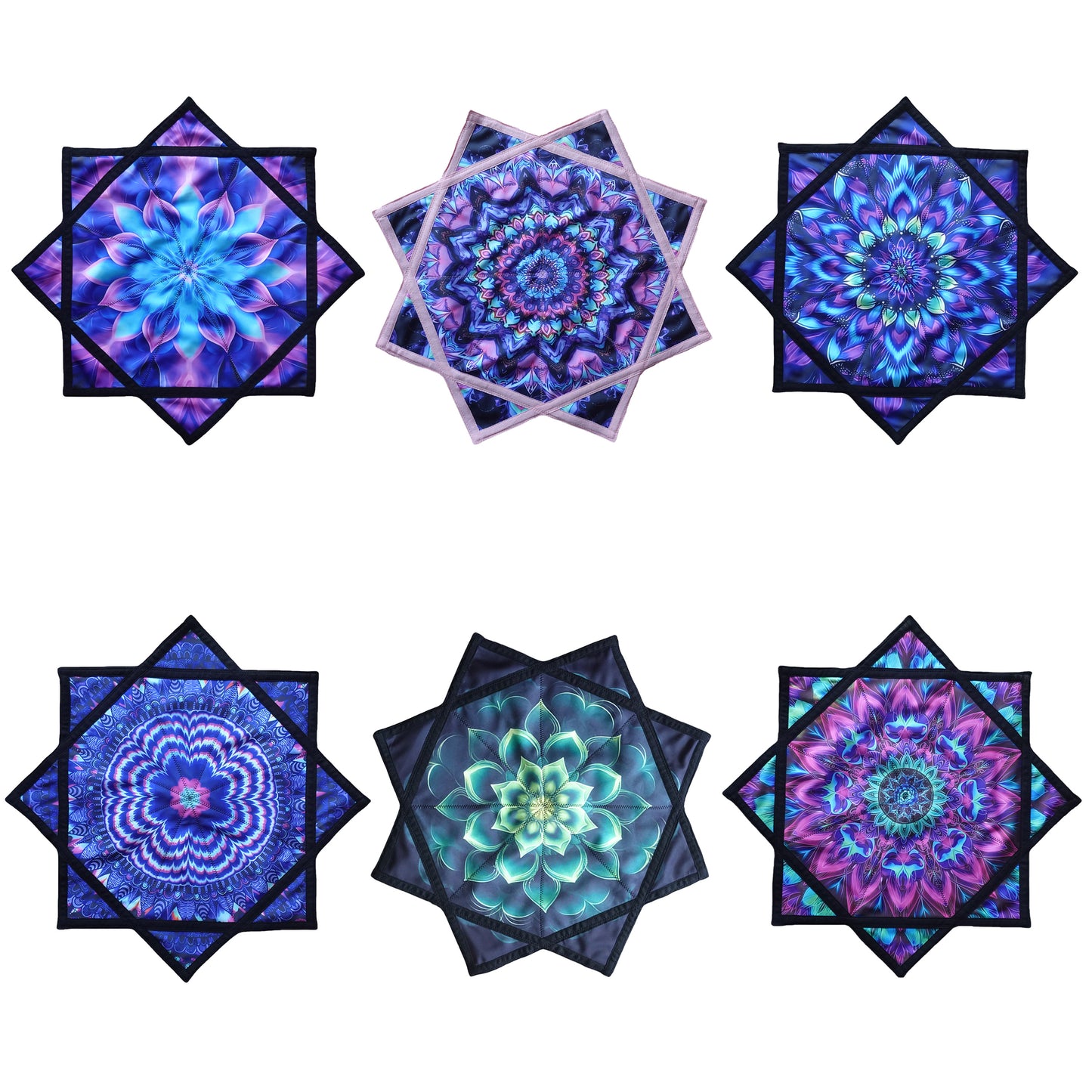 FlowStar (UV Reactive) Spinning Cloth Easy to Rotate Sided Print Double Stitched Flow Toy Fingertip Dapo Star (R05-Style6)