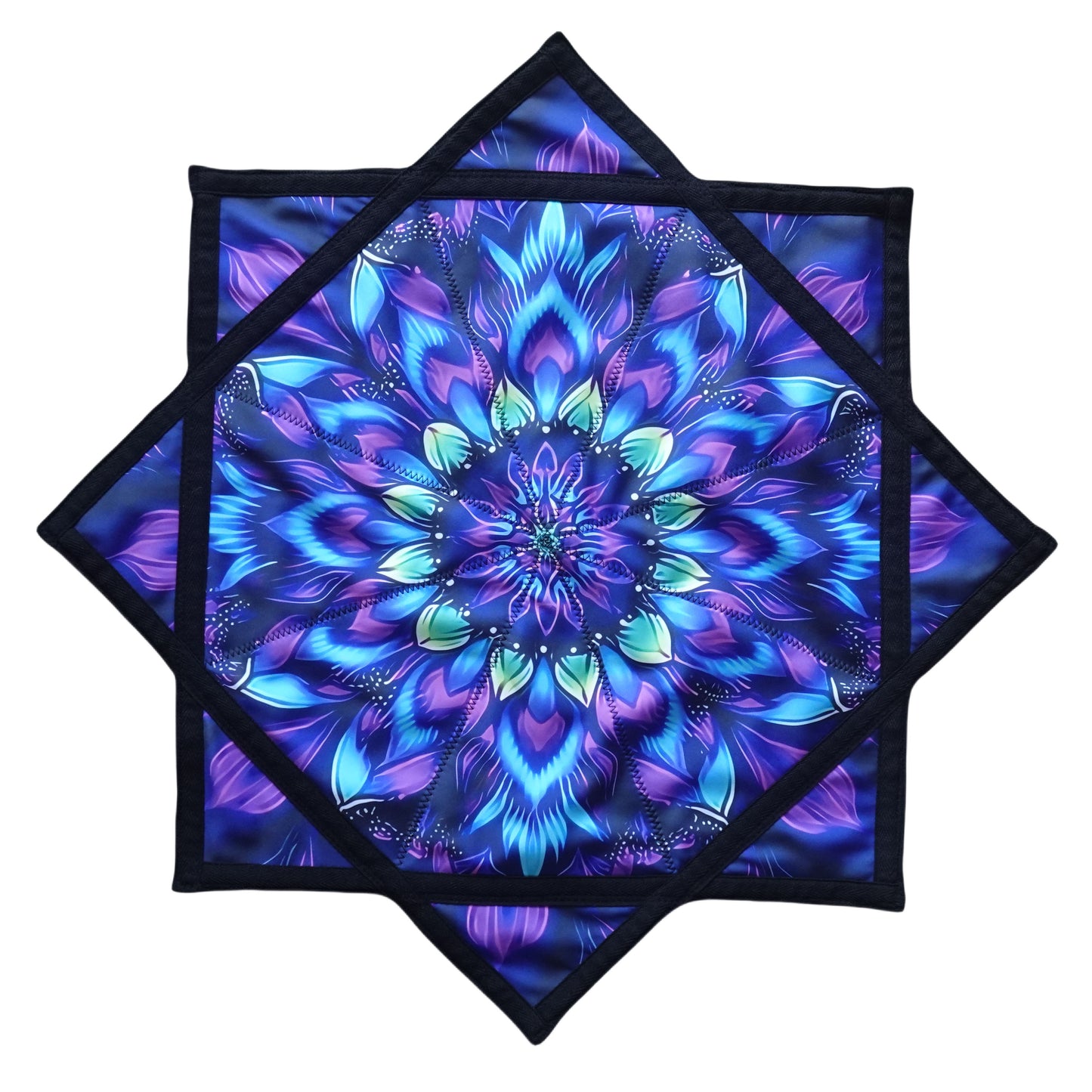 FlowStar (UV Reactive) Beginners Spinning Juggling and Skill Toy Cloth Easy to Rotate Fingertip Rotating Dapo Star Mandala&Flower (R05-Style4)