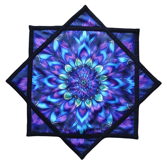 FlowStar (UV Reactive) Beginners Spinning Juggling and Skill Toy Cloth Easy to Rotate Fingertip Rotating Dapo Star Mandala&Flower (R05-Style4)