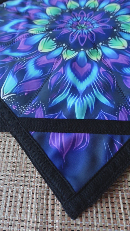 FlowStar (UV Reactive) Beginners Spinning Juggling and Skill Toy Cloth Easy to Rotate Fingertip Rotating Dapo Star Mandala&Flower (R05-Style4)